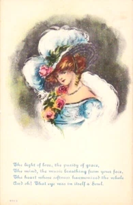 ART NOUVEAU, Love Poem, c.1908; Woman Wearing Large Feathered Hat; No. 640-3; NM - Picture 1 of 2