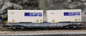 Vagón de bolsillo Tillig 18157 Sdkmms HUPAC de SBB, cargado con dos contenedores intercambiables - Imagen 1 de 3