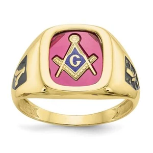 10K Solid Yellow Gold Mens Black Lab Ruby Masonic Ring - Picture 1 of 110
