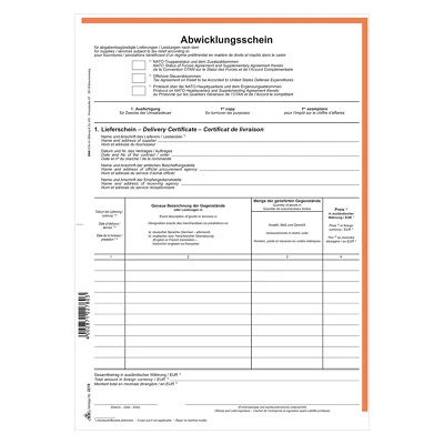 RNK VERLAG NATO-Abwicklungsschein 2-fach SD, Pack á 50 Stück Truppenstatus Streitkräfte