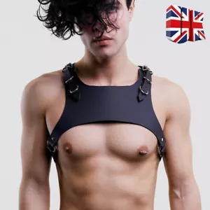 Mens Leather Harness Punk Sexy Body Bondage Suspender Chest Garter Shoulder Belt - Picture 1 of 6
