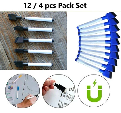 Magnetic White Board Marker Pens Black/Blue Dry Eraser Easy Wipe Whiteboard 12/4 - Image 1 of 4