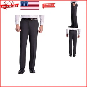 Men's Premium Charcoal Heather Straight Fit Dress Pants - 4-Way Stretch Comfort - Picture 1 of 4