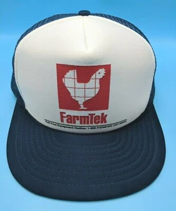 FarmTek vintage blue / white adjustable snapback cap / hat - flat brim - chicken - Picture 1 of 7