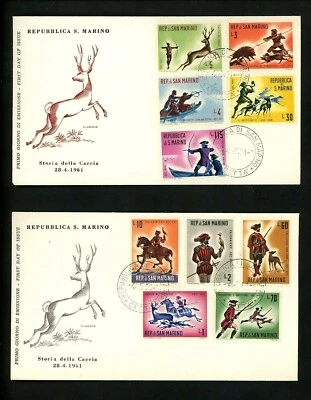 Postal History San Marino FDC #477-486 SET OF 2 Hunting Scenes hunters 1961 - Image 1 of 2