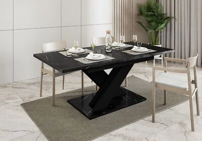 Extendable Table 140-180x80cm Kitchen Marble Black  FAST FREE POSTAGE - Image 1 of 4
