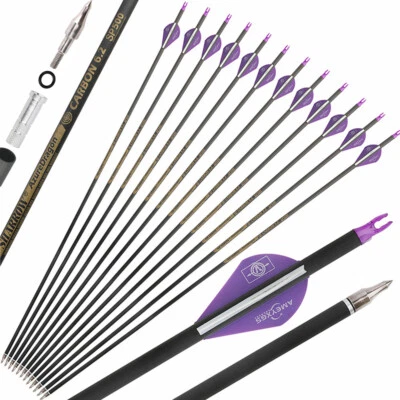 30" Pure Carbon Arrow SP350-600 Archery Recurve Bow Compoundbow Shooting Hunting - Image 1 of 4