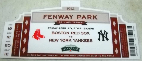 BOSTON RED SOX NEW YORK YANKEES OPENING DAY 100 YEARS REPLICA TICKET FENWAY SGA Cover