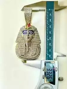 Gold Iced Egyptian King Tut Pharaoh Pendant Medallion Fits upto 20mm Cuban Chain - Picture 1 of 2