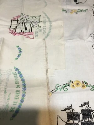 Vintage Unfinished Table Runner/Dish towels Stamped For Embroidery Quote/Ship - Image 1 of 4