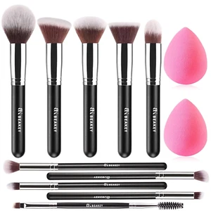 Makeup Brush Set: Pro Foundation, Eyeshadow, Blush + 2 Sponges & Case - Picture 1 of 11