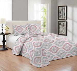 3 Piece Queen / King Quilt  Bedspread Coverlet Reversible  Bedding Set