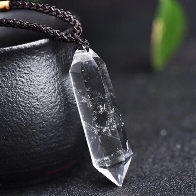 White Colorless Quartz Crystal Hexagonal Point Pendant Healing Amulet Necklace - Image 1 of 4