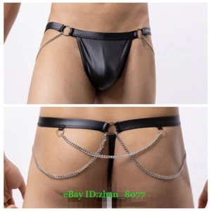 Tanga de cadena de charol para hombre lencería sexy espalda en T tanga ropa interior - Imagen 1 de 8