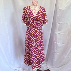 NWT Tahari ASL Geo Print Fringed Midi Fit & Flare Dress Wild Berry Size 8P - Picture 1 of 9