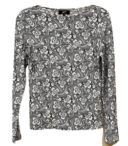 Top PHILIPPE ADEC Talla M Mezcla de Seda Cuello Barco Flora Estampado Abstracto Marfil Negro - Imagen 1 de 10