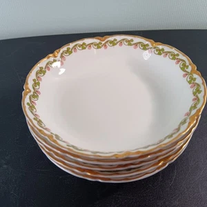 Set Of 5 Unused Haviland Limoges (France) 5" Clover/Berry Gold Rim Fruit Bowls - Picture 1 of 6