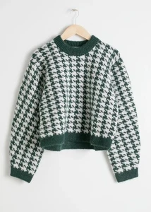 & OTHER STORIES Houndstooth Sweater Green White Anthropologie Large Oversized  - Picture 1 of 8