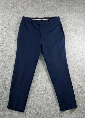 Pantalones de vestir de lana Elite Super 120s para hombre 36x29 azul marino negocios informales preppy Foto 1 de 4
