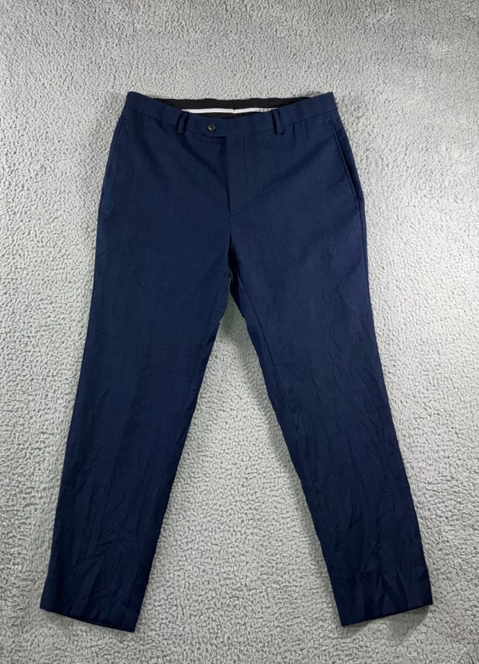 Pantalones de vestir de lana Elite Super 120s para hombre 36x29 azul marino negocios informales preppy Foto 1 de 4