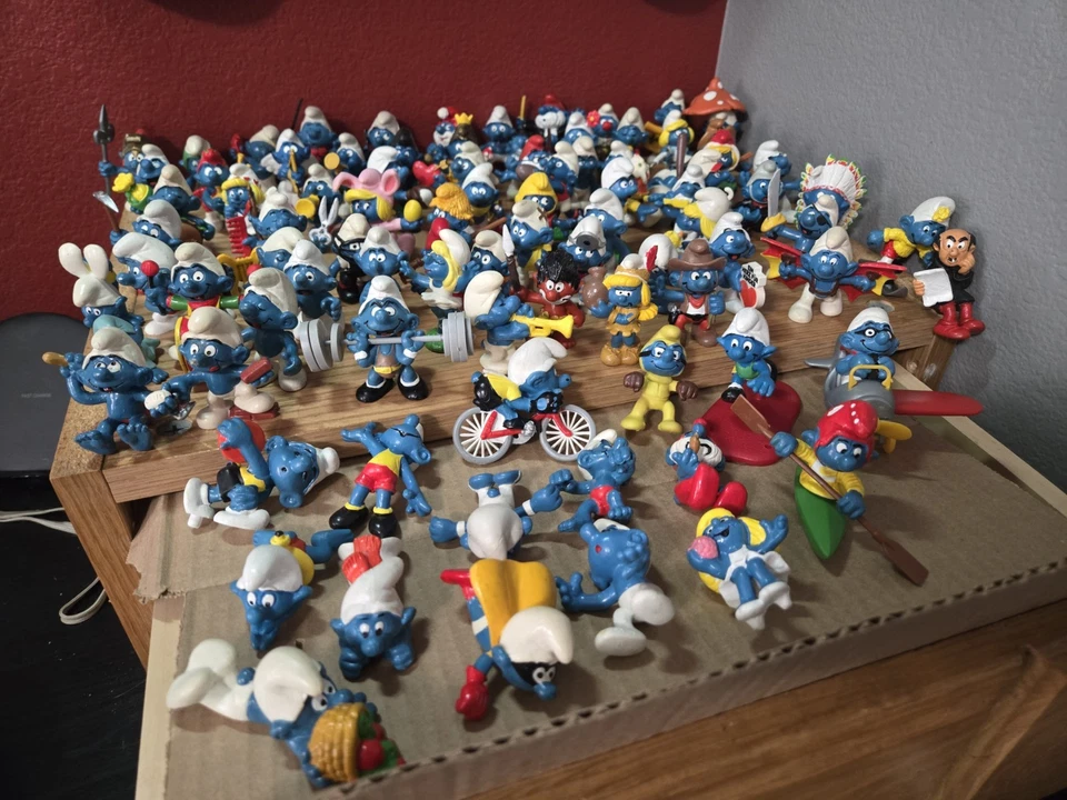 Винтажный 1980-х Smurf фигурки лот из 90 Schleich Peyo редкая 2 гриба дома - Изображение 1 из 4