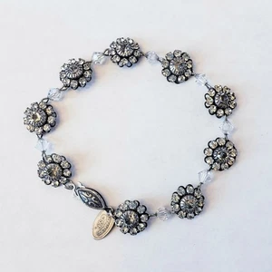 Vintage Liz Palacios SF Silver Tone Clear Crystal Flower Bloom Bracelet 7" - Picture 1 of 9