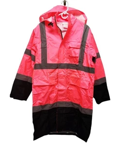 High-Visibility Pink Raincoat With Hood & Reflective Stripes Size S - Picture 1 of 5