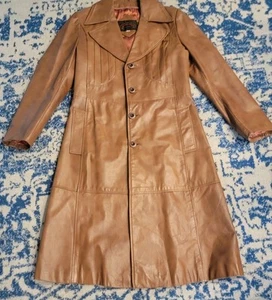 Cappotto pelle western vintage anni 70 donna taglia media trench foderato giacca marrone - Foto 1 di 15