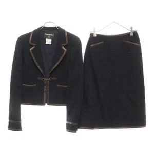 Chanel Tweed Set Navy Wool Jacket Skirt 38 P16177 Women - Picture 1 of 8