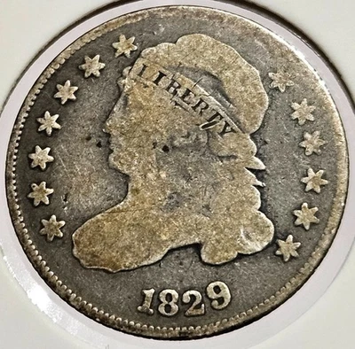 Серебряная монета номиналом 10 центов 1829 с изображением бюста и крышкой Филадельфия как новая - БЕСПЛАТНАЯ ДОСТАВКА! - Изображение 1 из 2