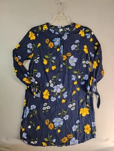 Old Navy Womens Dress Medium Blue Floral 3/4 Sleeve Tunic Round Neck Pullover - Picture 1 of 8