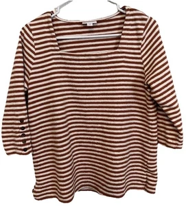 J Jill Pullover Petite Medium rost orange gestreift 3/4 Arm Baumwolle Freizeit Herbst - Bild 1 von 12