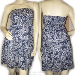 Vintage Y2K American Eagle Sleeveless Strapless Short/Mini Dress 2 Paisley Blue - Picture 1 of 12
