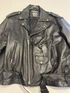 Silver Bike Leather Motorcycle Jacket Vintage 80's Coat Full Back Patch Size 50