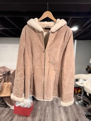 Sonoma Womens Brown Tan Suede Leather Front Full Zip Hooded Jacket Coat Size M - Image 1 of 3