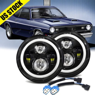 Faros LED redondos de 7" pulgadas para Plymouth Duster 340 1970-1975 Halo alto/bajo DRL Foto 1 de 4
