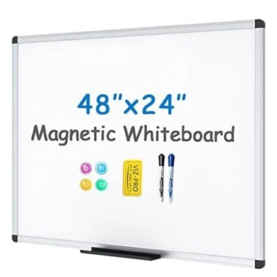 VIZ-PRO Dry Erase Board, 48X 24 Inches, Magnetic Whiteboard Aluminium Frame
