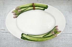 VTG Certified BASSANO DEL GRAPPA Italy MAJOLICA Relief Asparagus Oval PLATTER - Picture 1 of 10