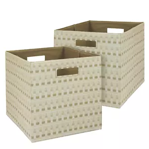 New Fabric Cube Storage Bins 2 Pack 12.75" Patchwork Stripe Organizer - Picture 1 of 12