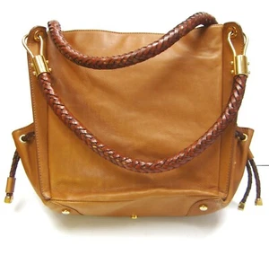 Michael Kors Made in Italy Shoulder Bag Solid Brown Leather Woven Strap Gold  - Picture 1 of 12