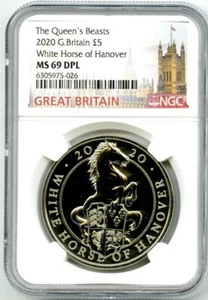 2020 GREAT BRITAIN 5PD QUEEN'S BEASTS NGC MS69 DPL WHITE HORSE OF HANOVER - Picture 1 of 2