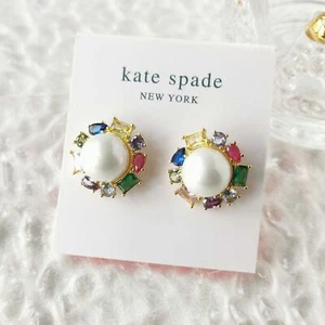 Kate Spade - Candy Shop Gold Pearl Multi Crystal Halo Stud Earrings - new - Picture 1 of 3