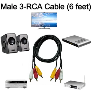 Cable compuesto universal de audio y video RCA AV macho a macho 3-RCA negro (6 pies) - Imagen 1 de 12