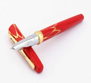 Hero 3019 Metal Fountain Pen & Converter, Hooded Fine Nib, Red with Gold Accents - Picture 1 of 6