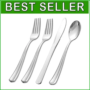 Elegant 500PCS Silver Plastic Silverware Set - 250 Forks, 125 Spoons, 125 Knives - Picture 1 of 10