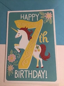 Happy 7th Birthday 7 Years Old Unicorn Horse Niece Daughter Hallmark Greeting - Picture 1 of 4