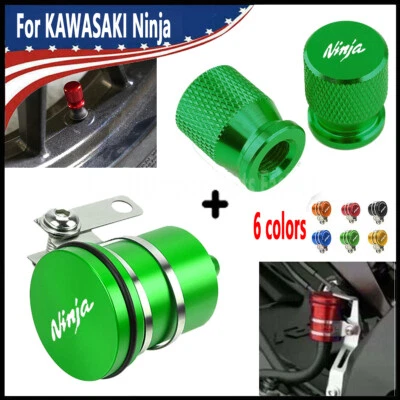 Rear Brake Tank Reservoir Oil Cup SET For Kawasaki Ninja ZX 6R/7R/9R/10R/12R/14R Foto 1 de 4