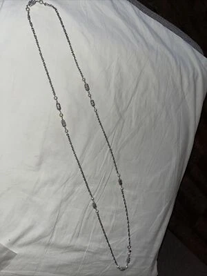 Vintage Sarah Coventry Station Necklace Faux Pearl Silver Tone 50" - Image 1 of 4