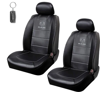 New Ram Logo Car Truck 2 Front Sideless Seat Covers and Premium Keychain Foto 1 de 4