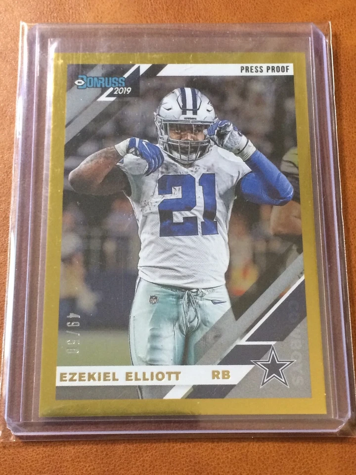 Ezekiel Elliott 2019 Panini Donruss VARIATION Gold Press Proof 75 SN 49/50 - Image 1 of 2